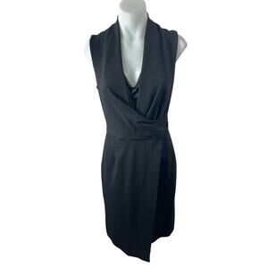 Kobe Halperin Black Draped V Neck Sleeveless Wrap Mini Tank Sheath Dress Size S